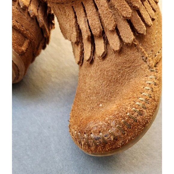 MINNETONKA Toddler Size 3 Kids Double Fringe Zip Suede Ankle Boot Brown 1292 - Picture 12 of 16